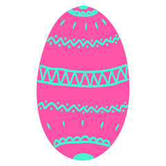 Hand drawn Easter egg present decorated with pattern and ribbon,holiday decor element for greeting card,invitation,background decor.Traditional egg in flat style isolated on white background