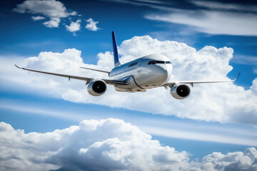 Fototapeta na wymiar Passenger plane flying at high altitude, Generative AI