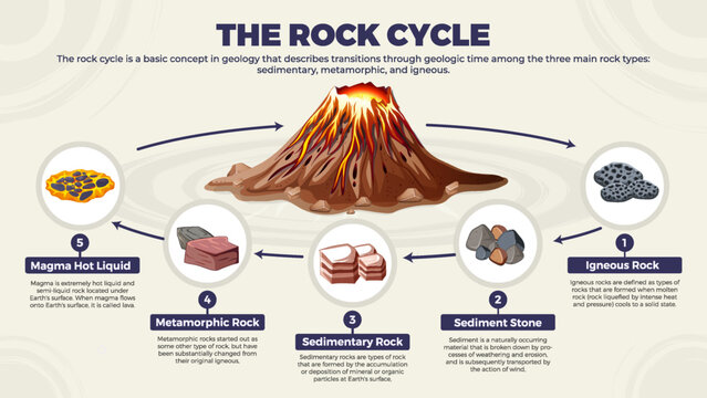 Volcano Rock Life Cycle Infographics- Vector Illustration 