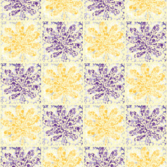 abstract leaves arranged in a staggered order. light yellow, pale purple, blue round pastel spots. seamless geometric pattern. beautiful cover. tile. print.