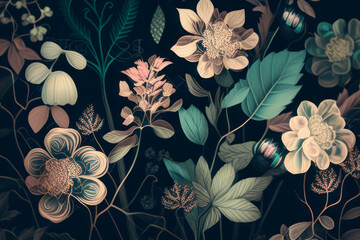 exotic vintage floral pattern created with Generative AI technology