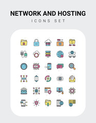 network and hosting icons collection, vector illustration.