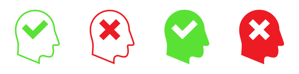 Obraz premium Male head icon with cross and check mark signs. Vector illustration.