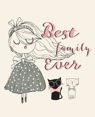 cute girl illustration for print