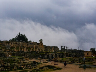 Fototapeta na wymiar umm qais - irbid, jordan 06- Feb- 2023 - jadara, umm qais ruins with a cloudy day