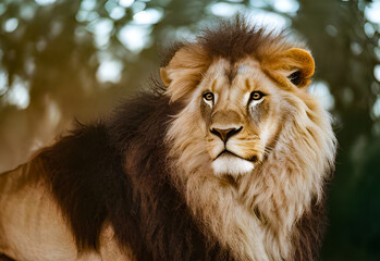 Fototapeta premium Lion king isolated , Portrait Wildlife animal , generative ai 