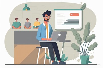 A person at a company or in a lecture. Illustration AI