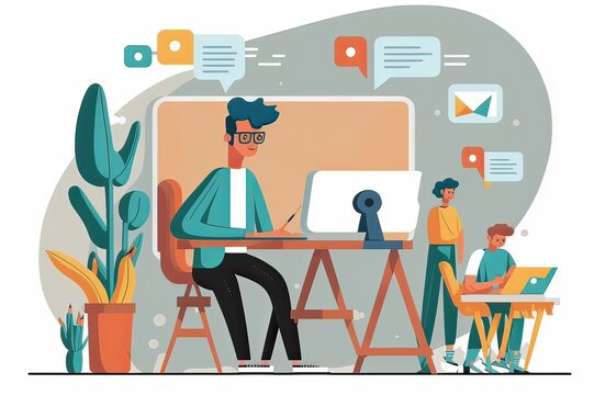 A person at a company or in a lecture. Illustration AI