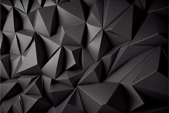 Abstract black triangle background, low poly 3D illustration, dark polygon pattern. 