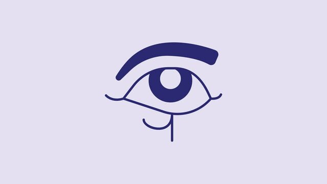 Blue Eye of Horus icon isolated on purple background. Ancient Egyptian goddess Wedjet symbol of protection, royal power and good health. 4K Video motion graphic animation
