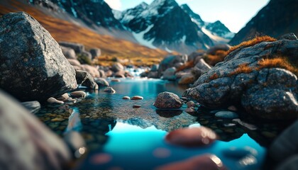 Landscape in the mountains, Beautiful River, Generative AI