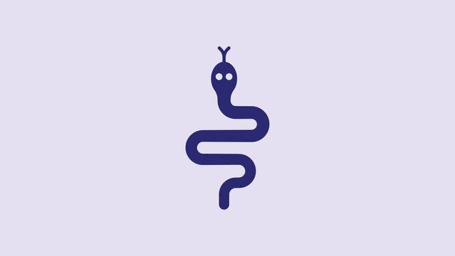 Blue Snake icon isolated on purple background. 4K Video motion graphic animation