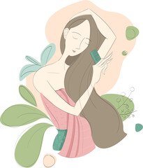 Combing hair, Self care, Pampering Illustration 