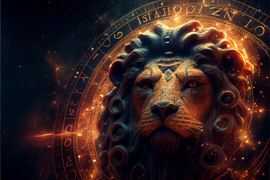 Leo zodiac sign constellation astrological concept background. image of the zodiac Leo with a symbol and star scheme. High quality ai generated illustration.