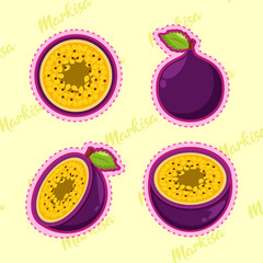 set of cute cartoon passion fruit sticker