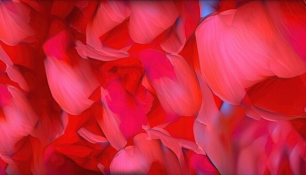  a painting of red flowers with a blue sky in the background of the picture is a blurry image of red petals.  generative ai
