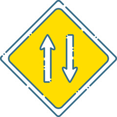 交通　警戒標識　黄色　四角形　二方向交通　黄色　破線
