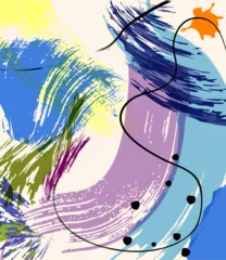 Fototapeten abstract colorful background, illustration with lines, waves, dots, paint strokes and splashes © Kirsten Hinte