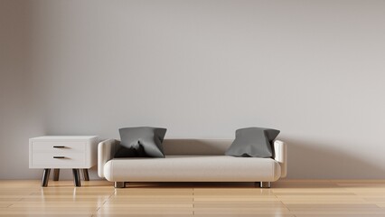 Modern minimalist living room interior with comfortable sofa. 3d minimalist interior concept