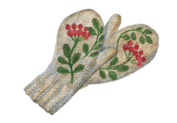 watercolor image of winter mittens with embroidery