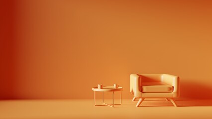 3d rendering minimalist monochrome interior concept with furniture. 3d render for web presentation or background