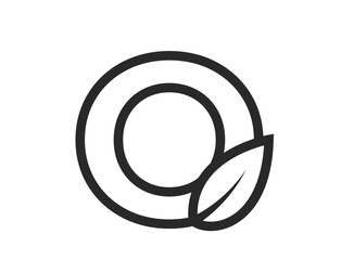 line letter o with leaf. Initial eco logo. nature and environment design element. isolated vector image