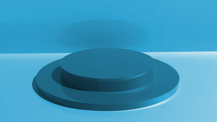 Round pedestal podium. Abstract 3D concept illuminated pedestal with background. 3D render studio with podium.