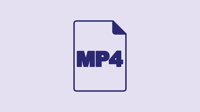 Blue MP4 file document. Download mp4 button icon isolated on purple background. MP4 file symbol. 4K Video motion graphic animation