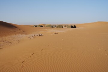 Fototapeta na wymiar Berber camp at Erg Chigaga dunes on Sahara desert in african MOROCCO