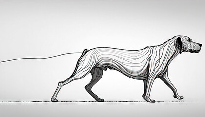  a drawing of a dog with a long tail and a long tail is shown in black and white, with a long tail is drawn across the top of the image.  generative ai
