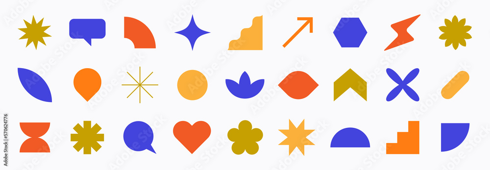 Wall mural collection of basic geometric shapes. set of simple and colorful symbols. set of trendy and isolated
