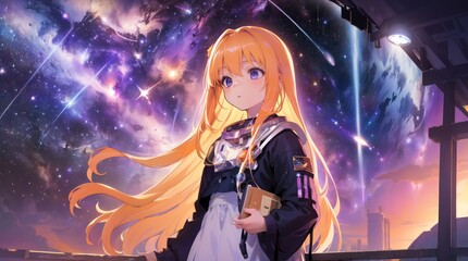 Naklejka premium A cute kawaii girl astronaut anime style. Generative AI 