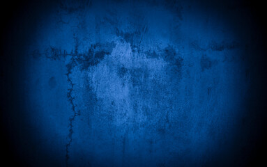 Old wall pattern texture cement blue dark abstract  blue color design are light with black gradient background.