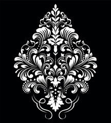Damask graphic ornament. Floral design element. Black and white vector pattern.