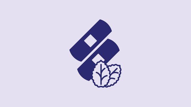 Blue Medical nicotine patches icon isolated on purple background. Anti-tobacco medical plaster. 4K Video motion graphic animation