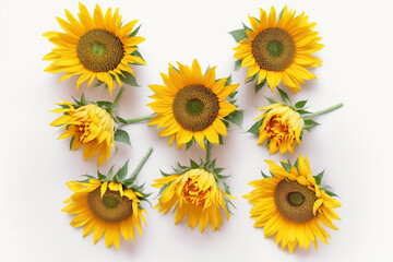 Sunflower Background - Bright yellow sunflowers against a pristine white backdrop - Generative AI technology