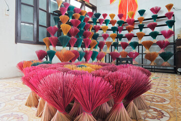 Traditional Colorful Vietnamese Incense Sticks in a village in Hue, Vietnam