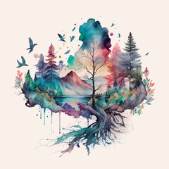 Beautiful abstract forest landscape illustration.