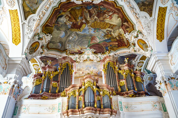 D, Baden-Württemberg, Oberschwaben, Kloster Beuron, Klosterkirche, Fresken im Chorraum