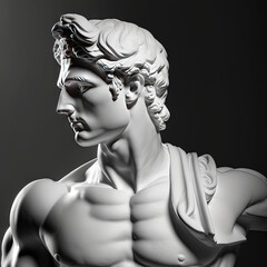 Une statue, sculpture d'une personne grecque stoïcienne en portrait faite de marbre et de pierre.