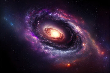 Naklejka premium Spiral galaxy background. A view from space to a spiral galaxy and stars. Universe filled with stars, nebula and galaxy. Generative AI.