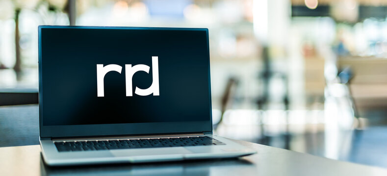 Laptop computer displaying logo of R.R. Donnelley