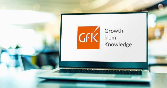 Laptop computer displaying logo of GfK