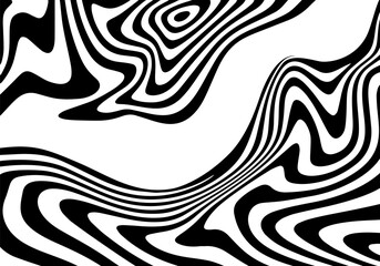 Vector Illustration of Monochrome Psychedelic Flow with Stripes. 3d Ripple Wave Effect. Optical Illusion Illustration