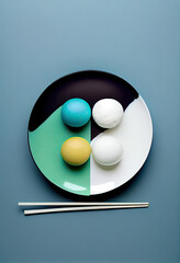 Colorful ice cream balls on a plate.