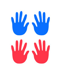 ands, palms, print. Silhouette of the palm. Fingers of a person's hand, a child's palm. Drawing. Vector Graphics. Illustration on isolated background.