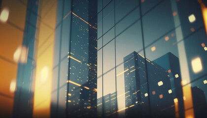 Glass skyscraper facade reflects the city's futuristic business district, generative ai