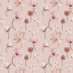 Earthy Floral Pattern. Hand painted Watercolor Design Good for Wallpaper, fashion, and print. 