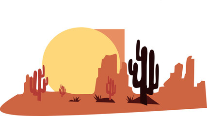 Sunset view on cactus filled desert for background vector design template © Ahmat