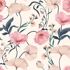 Eustoma Floral Watercolor Seamless Pattern. Good for print, Wallpaper, fashion and more. 